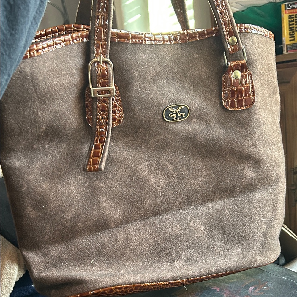 Clay Ferry Transit Brown Tote Bag with Croc-Embossed Trim